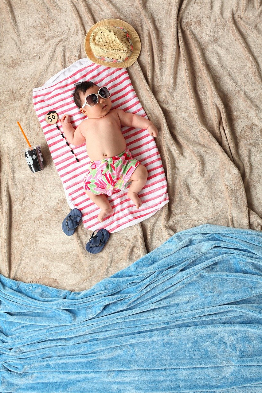 summer, nature, baby, beach, children, little, cute, kid, towel, comfortable, resting, funny, adorable